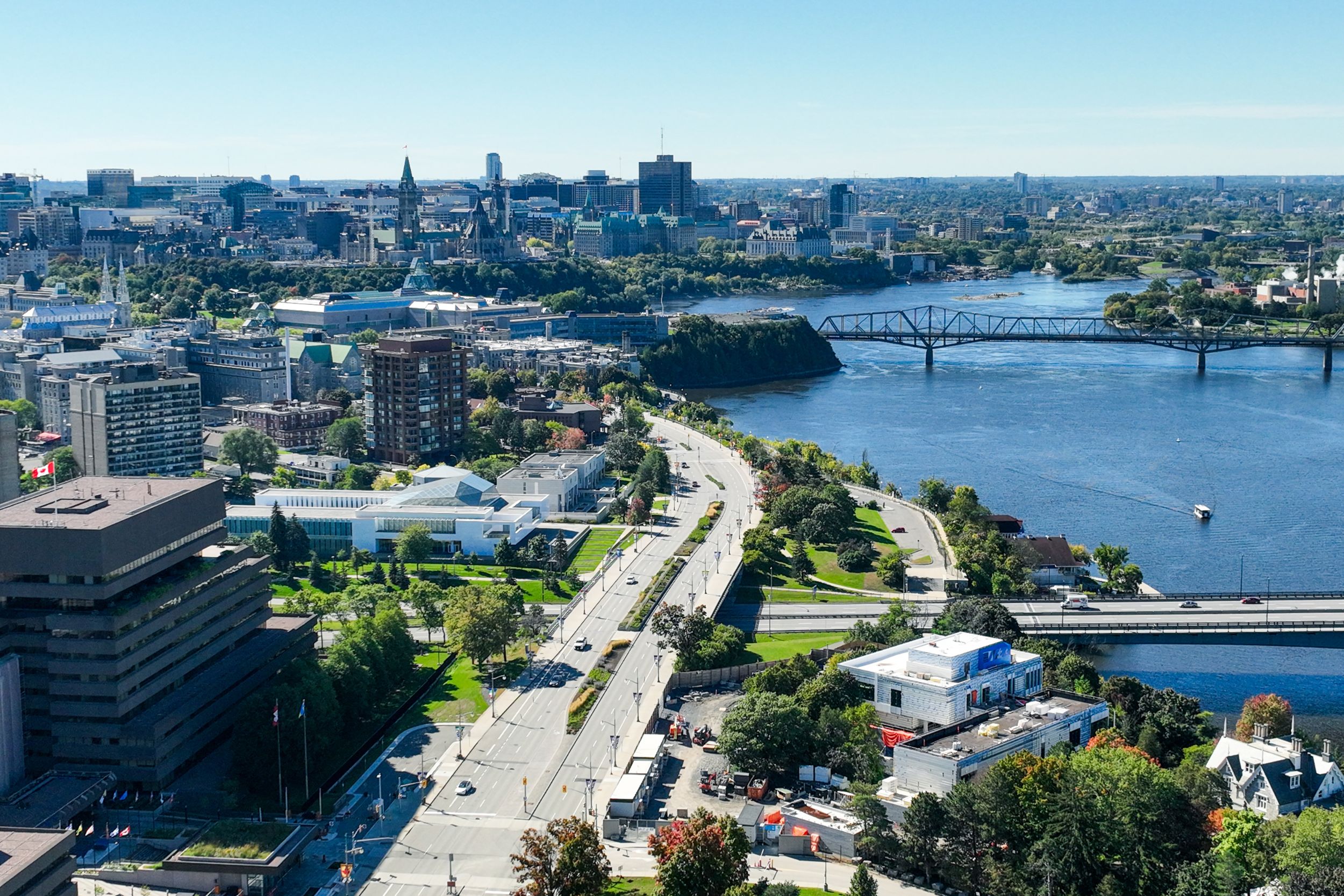 Cityscape with river and bridge