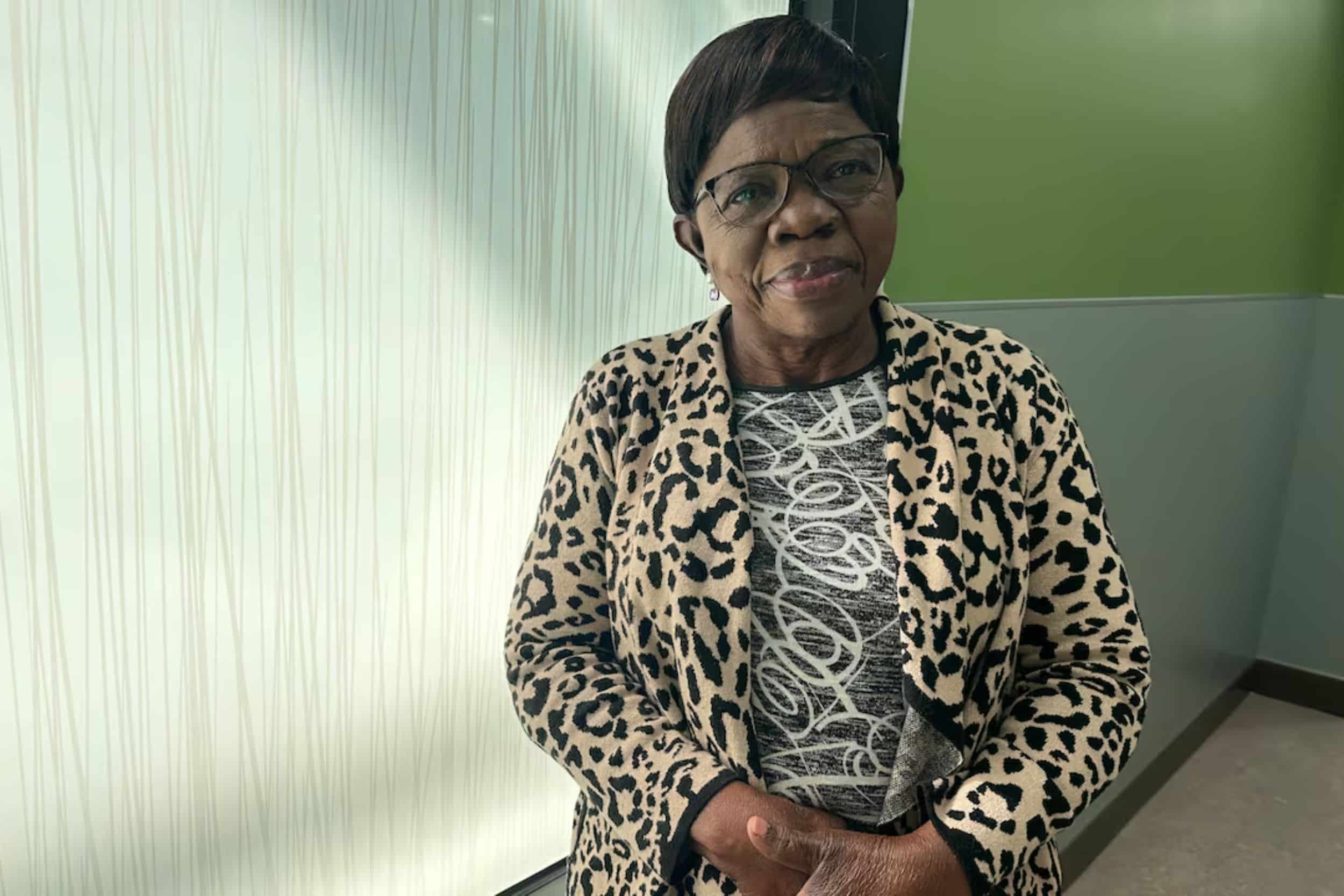 Woman in leopard print jacket