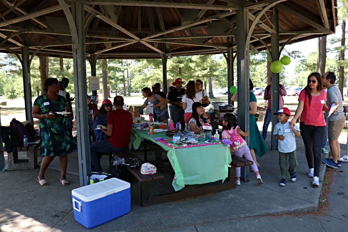 Group at a picnic table